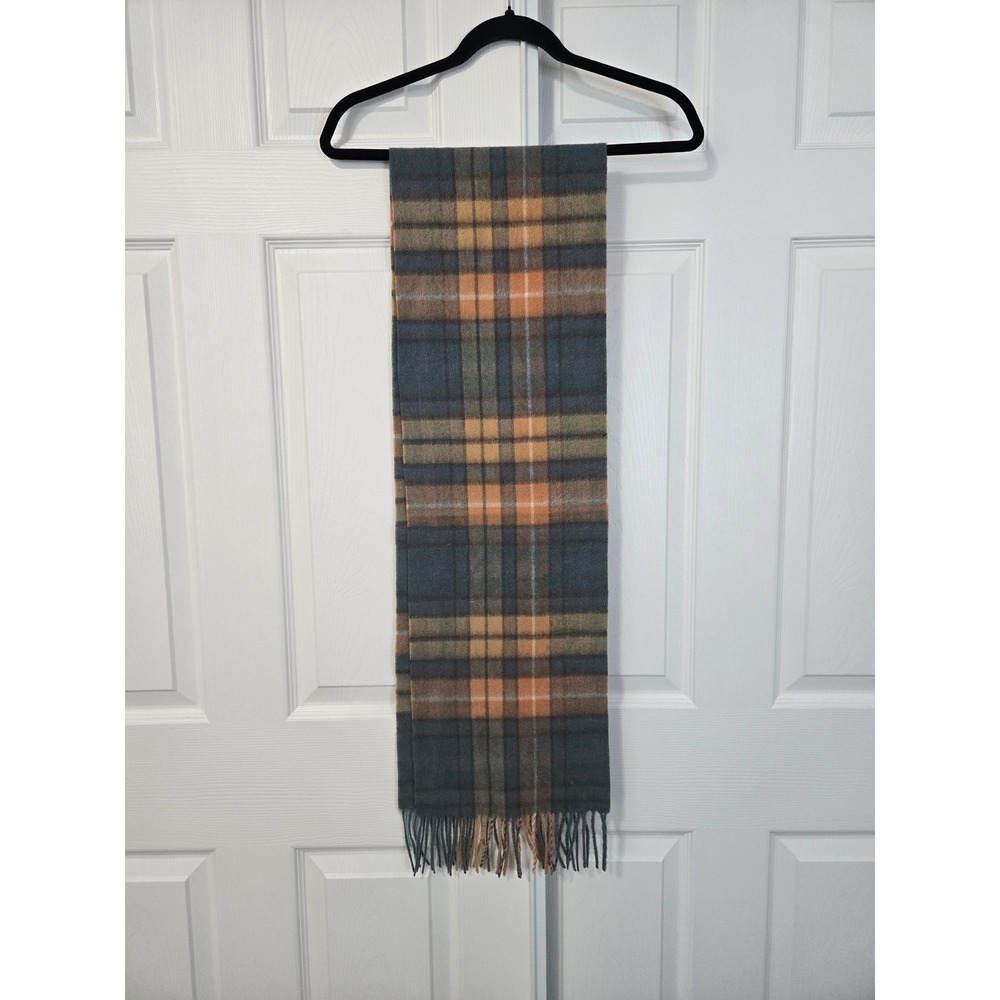 House of Bruar Pure Lambswool Plaid Scarf Blue Orange Green Tartan Scotland OS